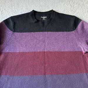 Express Sweater Mens Large Purple Black‎ Colorblock Pullover Lambs Wool Holiday